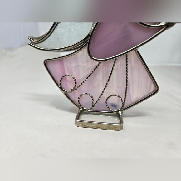 Pink Stain Glass Angel Holding A Violin Metal & Glass Figurine **FLAW** - Picture 10 of 10